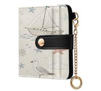 xigua Nautical Lighthouse Wallet for Women, Small Slim PU Leather Credit Card Wallets RFID Blocking Bifold, Zipper Coin Pocket Purse