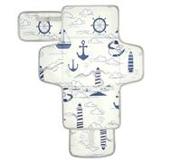 xigua Nautical Lighthouses Portable Diaper Changing Pad, Waterproof Baby Changing Mat with Storage Pocket & Built-in Pillow, Foldable Travel Pad, Newborn Gift Set for Boy Girl