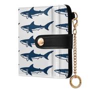 xigua Navy Blue Sharks Wallet for Women, Small Slim PU Leather Credit Card Wallets RFID Blocking Bifold, Zipper Coin Pocket Purse
