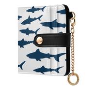 xigua Navy Blue Sharks Wallet for Women, Small Slim PU Leather Credit Card Wallets RFID Blocking Bifold, Zipper Coin Pocket Purse