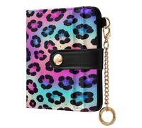 xigua Neon Leopard Wallet for Women, Small Slim PU Leather Credit Card Wallets RFID Blocking Bifold, Zipper Coin Pocket Purse