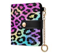 xigua Neon Leopard Wallet for Women, Small Slim PU Leather Credit Card Wallets RFID Blocking Bifold, Zipper Coin Pocket Purse