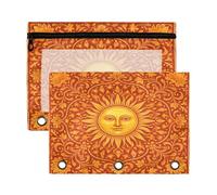 xigua Ornate Square Mandala Binder Pencil Pouch with Zipper Enforced Hole 3 Ring Pencil Case Fits Standard 3-Ring Binders-2 Pack