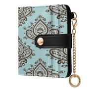 xigua Paisley Shapes Wallet for Women, Small Slim PU Leather Credit Card Wallets RFID Blocking Bifold, Zipper Coin Pocket Purse