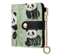 xigua Panda Bears Green Wallet for Women, Small Slim PU Leather Credit Card Wallets RFID Blocking Bifold, Zipper Coin Pocket Purse