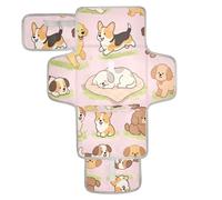 xigua Pastel Pup Patter Portable Diaper Changing Pad, Waterproof Baby Changing Mat with Storage Pocket & Built-in Pillow, Foldable Travel Pad, Newborn Gift Set for Boy Girl