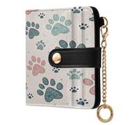xigua Paws Print Wallet for Women, Small Slim PU Leather Credit Card Wallets RFID Blocking Bifold, Zipper Coin Pocket Purse