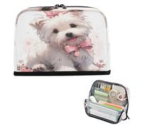 xigua Pencil Case Cute White Dog Large Pencil Pouch for School College Office Upright Pencil Organizer for Student Teens