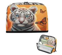 xigua Pencil Case Cute White Tiger Large Pencil Pouch for School College Office Upright Pencil Organizer for Student Teens
