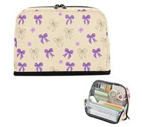 xigua Pencil Case Lavender and Cream Bows Large Pencil Pouch for School College Office Upright Pencil Organizer for Student Teens