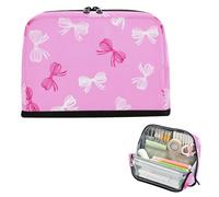 xigua Pencil Case Pink and White Bows Large Pencil Pouch for School College Office Upright Pencil Organizer for Student Teens