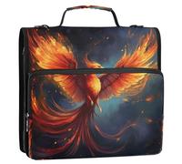 xigua Phoenix Bird Feather Zipper Binder - 1.5 Inch D-Rings Portfolio Binder Organizer - Expanding File Folder with Shoulder Strap