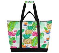 xigua Pineapple and Tropical Flowers Insulated Reusable Grocery Bags, Large Heavy Duty Shopping Tote, Foldable Cooler Bag with Handles for Fruit Vegetable Clothes Toys and Picnic11