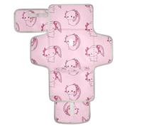 xigua Pink Axolotls Playful Portable Diaper Changing Pad, Waterproof Baby Changing Mat with Storage Pocket & Built-in Pillow, Foldable Travel Pad, Newborn Gift Set for Boy Girl
