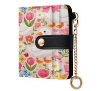 xigua Pink Bow Goose Wallet for Women, Small Slim PU Leather Credit Card Wallets RFID Blocking Bifold, Zipper Coin Pocket Purse