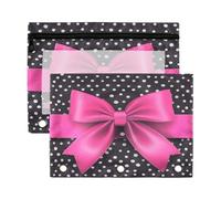xigua Pink Bow in Dots Binder Pencil Pouch with Zipper Enforced Hole 3 Ring Pencil Case Fits Standard 3-Ring Binders-2 Pack