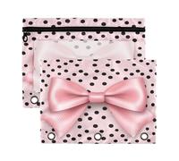 xigua Pink Bow in Dots Binder Pencil Pouch with Zipper Enforced Hole 3 Ring Pencil Case Fits Standard 3-Ring Binders-2 Pack