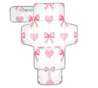 xigua Pink Bows and Hearts Portable Diaper Changing Pad, Waterproof Baby Changing Mat with Storage Pocket & Built-in Pillow, Foldable Travel Pad, Newborn Gift Set for Boy Girl