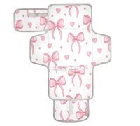 xigua Pink Bows Hearts Portable Diaper Changing Pad, Waterproof Baby Changing Mat with Storage Pocket & Built-in Pillow, Foldable Travel Pad, Newborn Gift Set for Boy Girl