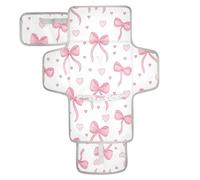 xigua Pink Bows Hearts Portable Diaper Changing Pad, Waterproof Baby Changing Mat with Storage Pocket & Built-in Pillow, Foldable Travel Pad, Newborn Gift Set for Boy Girl