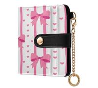 xigua Pink Bows Polka Dots Wallet for Women, Small Slim PU Leather Credit Card Wallets RFID Blocking Bifold, Zipper Coin Pocket Purse