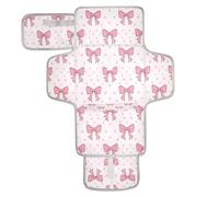 xigua Pink Bows Portable Diaper Changing Pad, Waterproof Baby Changing Mat with Storage Pocket & Built-in Pillow, Foldable Travel Pad, Newborn Gift Set for Boy Girl