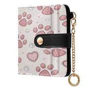 xigua Pink Cats Paws Prints Wallet for Women, Small Slim PU Leather Credit Card Wallets RFID Blocking Bifold, Zipper Coin Pocket Purse