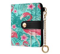 xigua Pink Flamingos Pattern Wallet for Women, Small Slim PU Leather Credit Card Wallets RFID Blocking Bifold, Zipper Coin Pocket Purse
