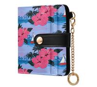 xigua Pink Hibiscus Tropical Wallet for Women, Small Slim PU Leather Credit Card Wallets RFID Blocking Bifold, Zipper Coin Pocket Purse