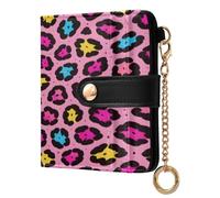 xigua Pink Leopard Wallet for Women, Small Slim PU Leather Credit Card Wallets RFID Blocking Bifold, Zipper Coin Pocket Purse