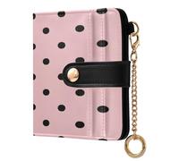 xigua Pink Polka Dots Wallet for Women, Small Slim PU Leather Credit Card Wallets RFID Blocking Bifold, Zipper Coin Pocket Purse