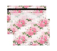 xigua Pink Roses Binder Pencil Pouch with Zipper Enforced Hole 3 Ring Pencil Case Fits Standard 3-Ring Binders-2 Pack