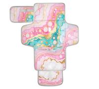 xigua Pink Turquoise Marble Texture Portable Diaper Changing Pad, Waterproof Baby Changing Mat with Storage Pocket & Built-in Pillow, Foldable Travel Pad, Newborn Gift Set for Boy Girl