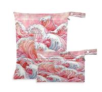 xigua Pink Wave Wet Bag Nappy Bag,2 PCS Wet Dry Bag, Reusable Produce Bags,Waterproof Washable Hanging Large Two Zippered Pockets for Baby Diaper Travel Beach Pool Daycare Gym Bag357