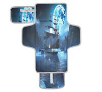 xigua Pirate Ship Portable Diaper Changing Pad, Waterproof Baby Changing Mat with Storage Pocket & Built-in Pillow, Foldable Travel Pad, Newborn Gift Set for Boy Girl