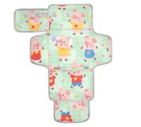 xigua Playful Cartoon Pigs Portable Diaper Changing Pad, Waterproof Baby Changing Mat with Storage Pocket & Built-in Pillow, Foldable Travel Pad, Newborn Gift Set for Boy Girl