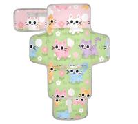 xigua Playful Cat Pattern Portable Diaper Changing Pad, Waterproof Baby Changing Mat with Storage Pocket & Built-in Pillow, Foldable Travel Pad, Newborn Gift Set for Boy Girl