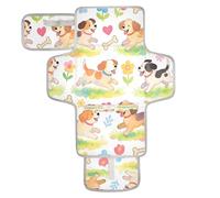 xigua Playful Dogs Portable Diaper Changing Pad, Waterproof Baby Changing Mat with Storage Pocket & Built-in Pillow, Foldable Travel Pad, Newborn Gift Set for Boy Girl