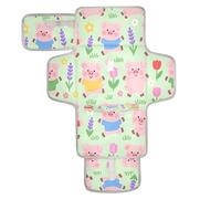 xigua Playful Pigs Portable Diaper Changing Pad, Waterproof Baby Changing Mat with Storage Pocket & Built-in Pillow, Foldable Travel Pad, Newborn Gift Set for Boy Girl