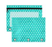 xigua Polka Dots on A Turquoise Binder Pencil Pouch with Zipper Enforced Hole 3 Ring Pencil Case Fits Standard 3-Ring Binders-2 Pack