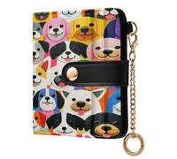 xigua Puppy Faces Pattern Wallet for Women, Small Slim PU Leather Credit Card Wallets RFID Blocking Bifold, Zipper Coin Pocket Purse