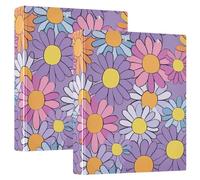 xigua Purple Daisy 3 Ring Binders 1.5 Inch Round Rings Binder Clear Presentation View Holds 200 Sheets for Letter Binder Pouches Office Supplies-2 Pack