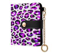 xigua Purple Leopard Spots Wallet for Women, Small Slim PU Leather Credit Card Wallets RFID Blocking Bifold, Zipper Coin Pocket Purse
