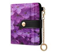 xigua Purple Lilac Flowers Wallet for Women, Small Slim PU Leather Credit Card Wallets RFID Blocking Bifold, Zipper Coin Pocket Purse