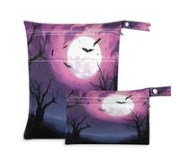 xigua Purple Terror Night Moon Wet Bag Nappy Bag,2 PCS Wet Dry Bag, Reusable Produce Bags,Waterproof Washable Hanging Large Two Zippered Pockets for Baby Diaper Travel Beach Pool Daycare Gym Bag45