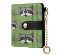 xigua Raccoon Green Pattern Wallet for Women, Small Slim PU Leather Credit Card Wallets RFID Blocking Bifold, Zipper Coin Pocket Purse