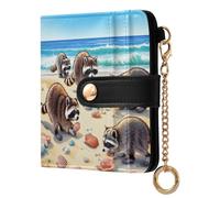 xigua Raccoons Picking Up Shells on The Beach Women's RFID Wallet -Sof Leather Small Ladies Purse with Zipper Coin Pocket & ID Window - Purse Card Holder for Women752