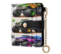 xigua Racing Monster Trucks Wallet for Women, Small Slim PU Leather Credit Card Wallets RFID Blocking Bifold, Zipper Coin Pocket Purse