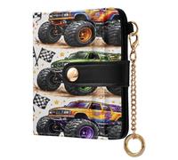 xigua Racing Monster Trucks Wallet for Women, Small Slim PU Leather Credit Card Wallets RFID Blocking Bifold, Zipper Coin Pocket Purse