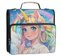 xigua Rainbow Girl Zipper Binder - 1.5 Inch D-Rings Portfolio Binder Organizer - Expanding File Folder with Shoulder Strap